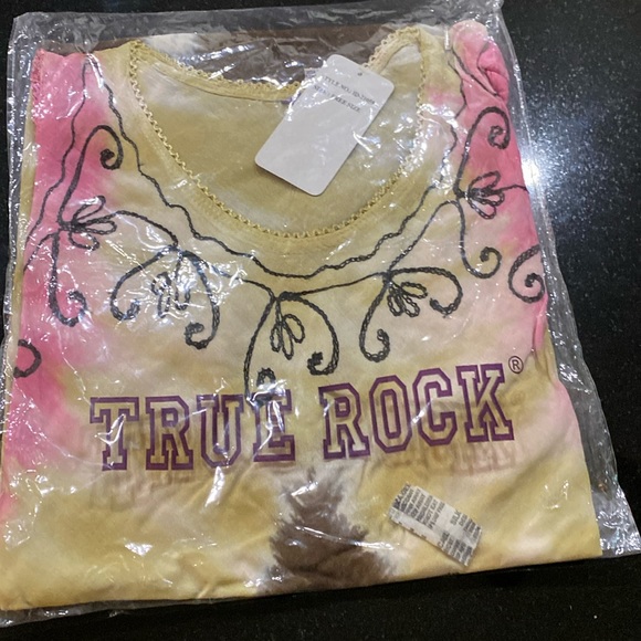 NWT True Rock Free Size Dress Tie Dye Embroidered Appliqued Crew Neck Point Hem - Picture 4 of 7